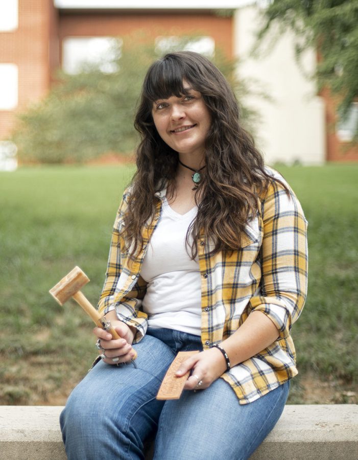 Tiffany Oliver, a graduate of WKU’s graphic design program, runs Blue Whippoorwill Studio with her husband, where they produce fine leather goods and jewelry, such as necklaces and rings