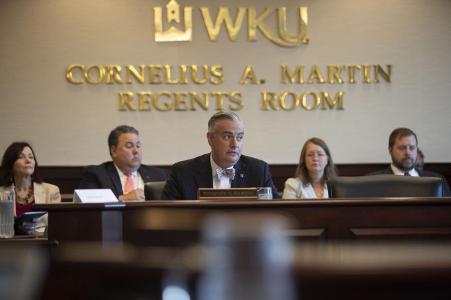 President Timothy Caboni speaks on the university's 2018-2028 strategic plan, which was unanimously approved by the Board of Regents during its meeting on Friday.