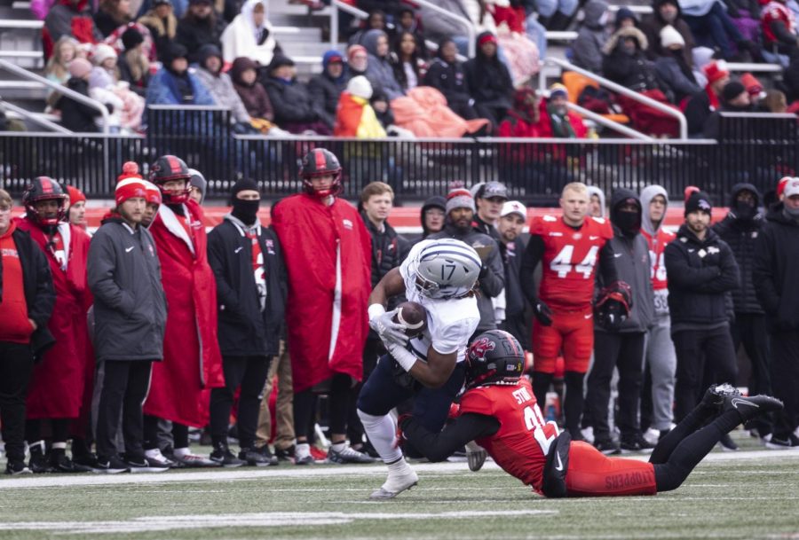 WKU redshirt freshman defensive back, Upton Stout, tackles a Rice player at Feix Field on Saturday, Nov. 12, 2022. WKU won 45-10.