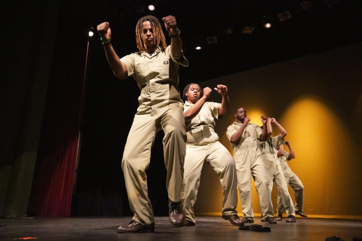 Andreas Payton (front) and fellow members of The Iota Zeta Chapter of Iota Phi Theta Fraternity, Inc., perform during the 2024 Homecoming Step Show Performance on Saturday Nov. 16, 2024. 