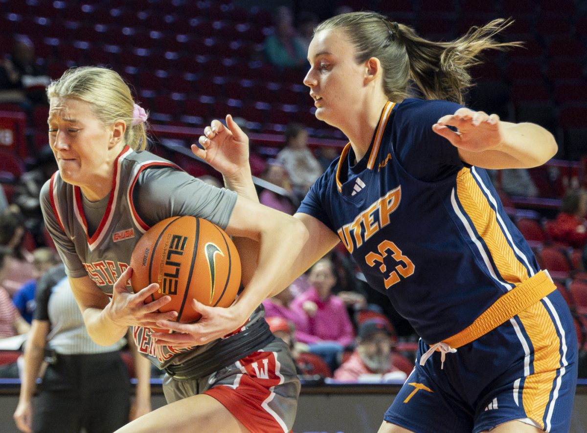 Western Kentucky Lady Toppers guard Josie Gilvin (33) drives to the basket during a game against University of Texas El Paso at Diddle Arena on Thursday, Feb. 27, 2025.