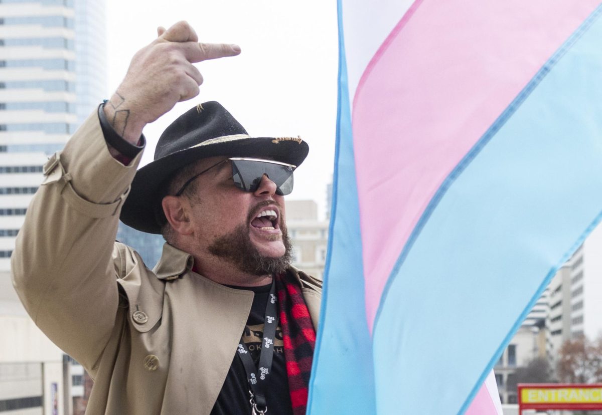 Johnny Constantine counter protests at the Tennessee State Capital during the 50501 protests on Feb. 5, 2025. 
