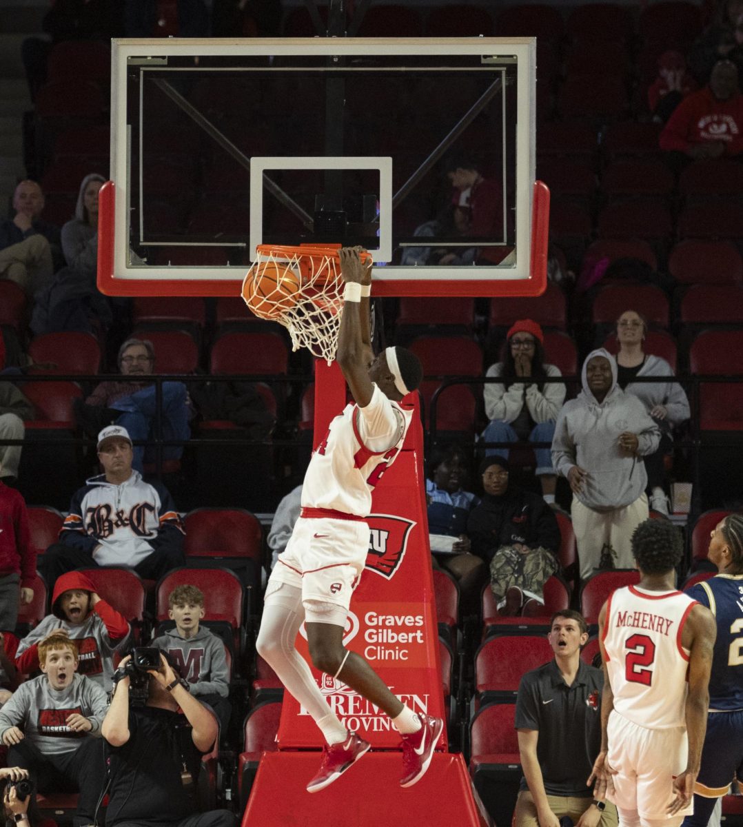 Western Kentucky Hilltoppers forward Tyrone Marshall Jr. (24) throws down a slam dunk during the Toppers basketball game vs. the Florida International University Panthers at E.A. Diddle Arena on March, 6, 2025. WKU won 76-67.
