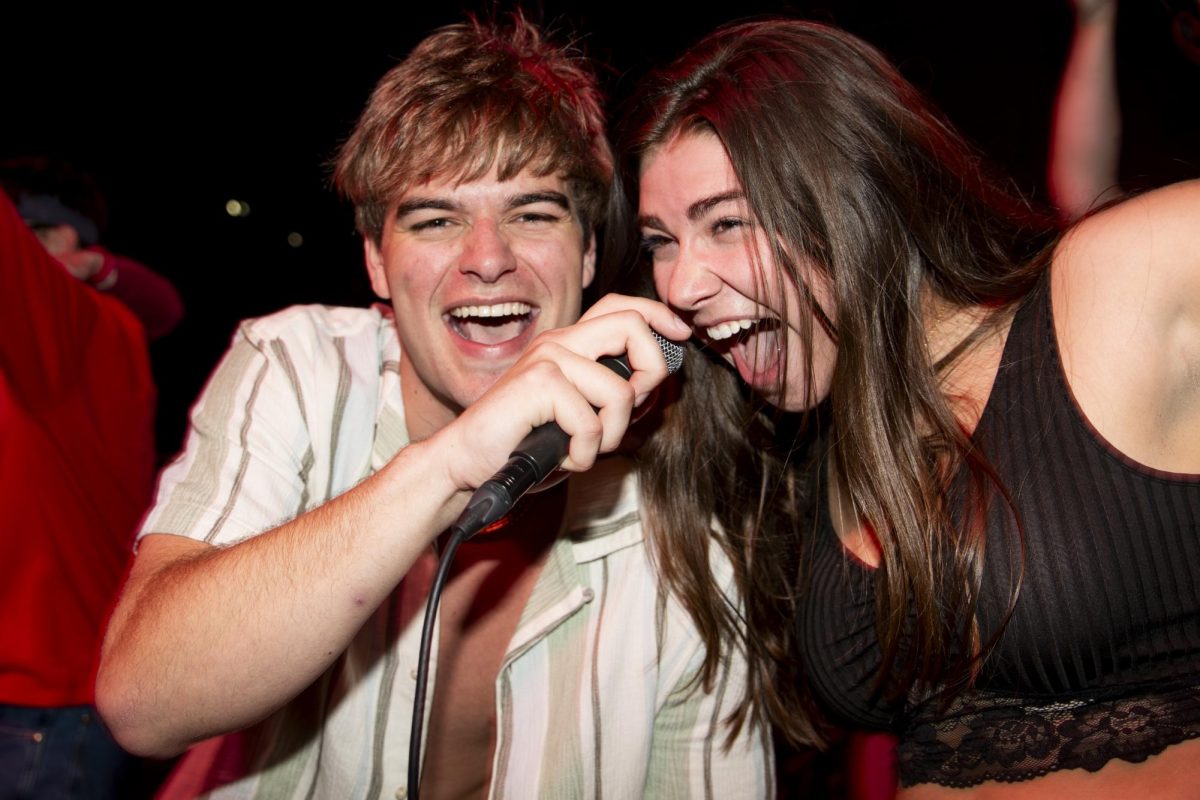 Motlow lead singer, Tucker Vernon, sings with WKU student, Grayce Basham, while performing “Revival” by Zach Bryan at SGA Pollooza on South Lawn in Bowling Green , Ky. on Sunday, April 13, 2025.