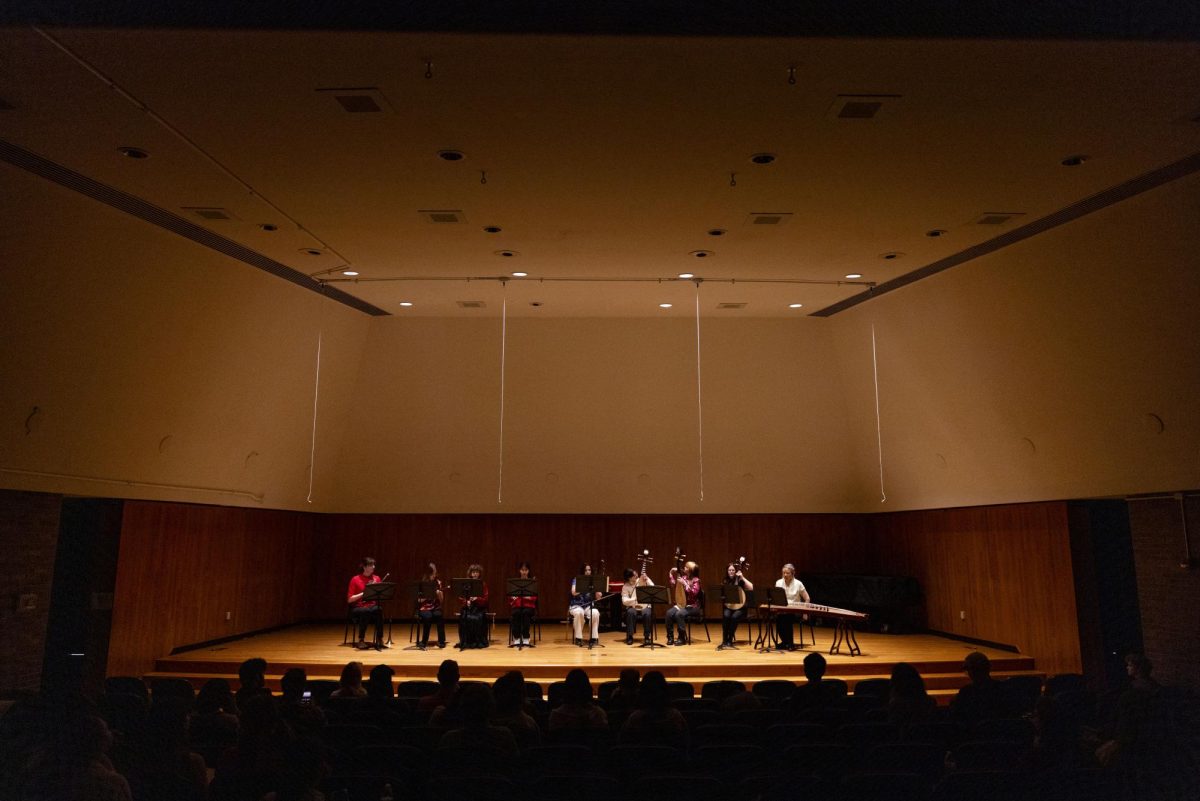 Members of the WKU Chinese Music Ensemble perform “Celebrating Harvest” at the groups spring concert in the Ivan Wilson Fine Arts Center on Saturday, April 12, 2025.